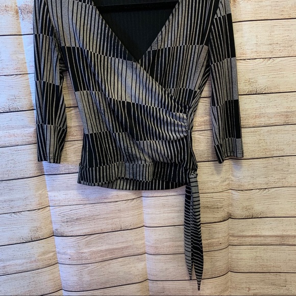 Sliver and Black Faux Wrap Top - Picture 2 of 6